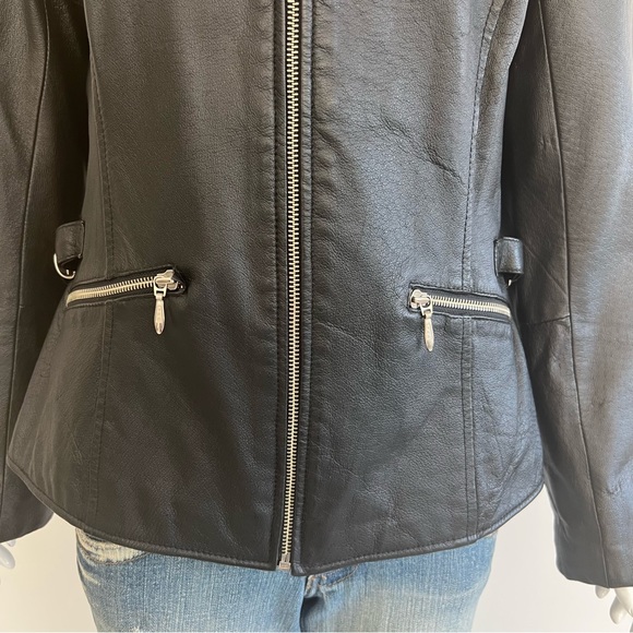 WILSONS Leather Women Black Leather Adjustable Straps Long Sleeves Jacket Sz M - Picture 3 of 16